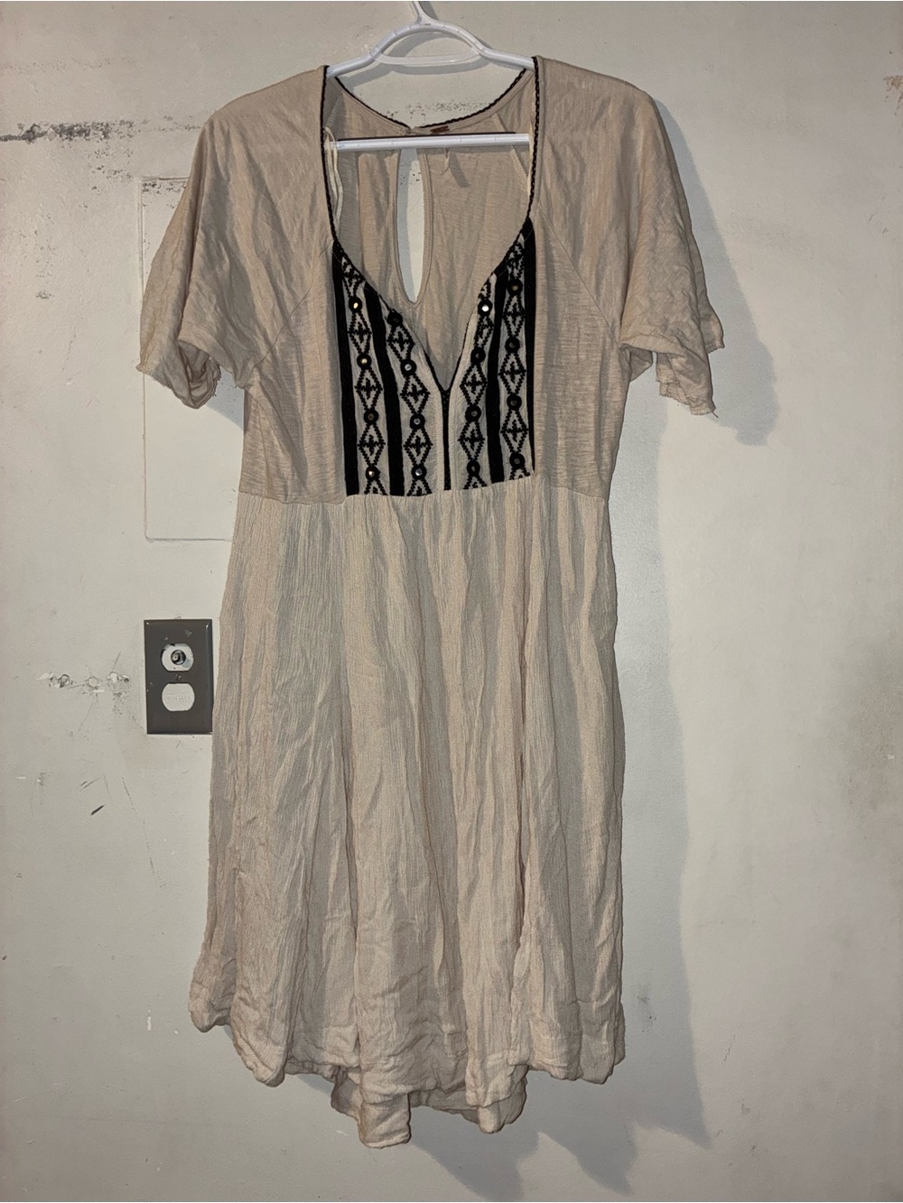 Free People Embroidered Boho Gauze Dress Medium Cream Festival